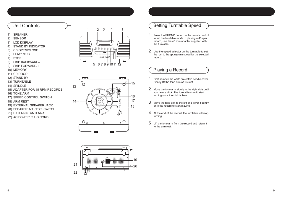 Control locators, Turntable player | Crosley Radio CR 712 User Manual | Page 6 / 8