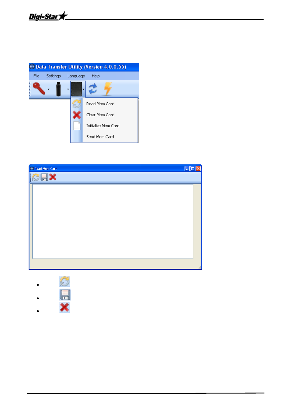 Mem card operations, Read mem card | Digi-Star DTU User Manual | Page 12 / 16
