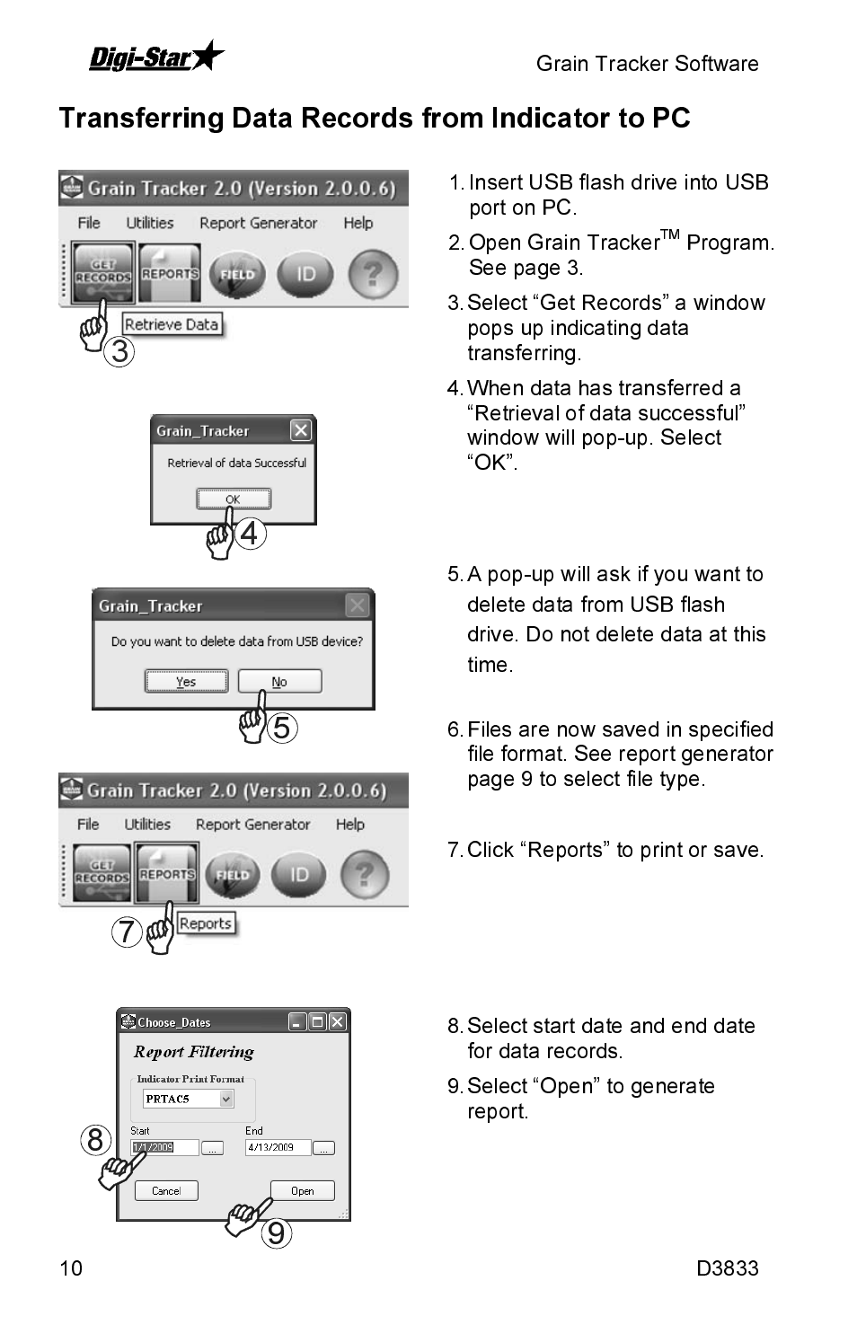 Transferring data records from indicator to pc | Digi-Star Grain Tracker User Manual | Page 10 / 11