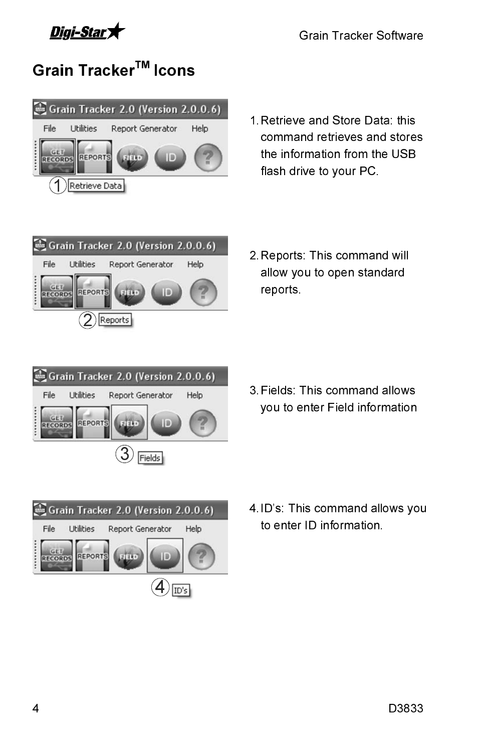 Grain tracker, Icons | Digi-Star Grain Tracker User Manual | Page 4 / 11