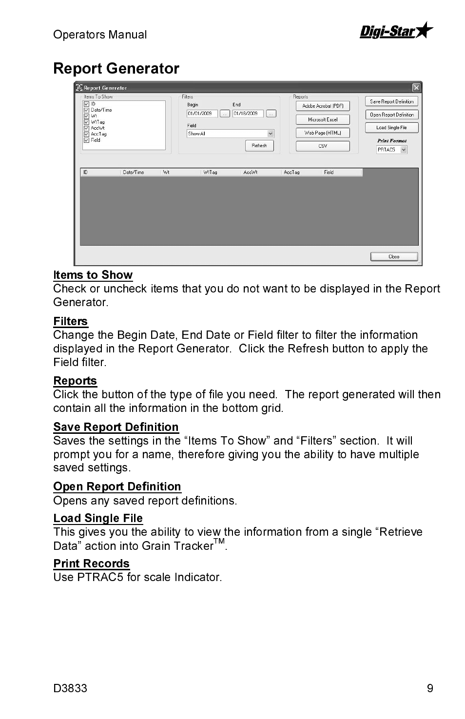 Report generator | Digi-Star Grain Tracker User Manual | Page 9 / 11