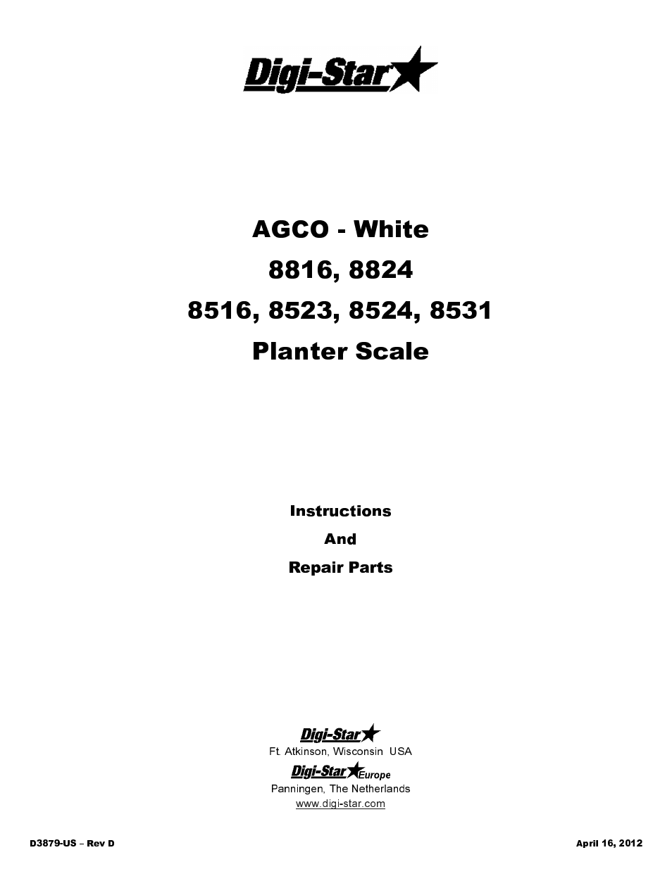 Digi-Star AGCO - White 8816 User Manual | 14 pages