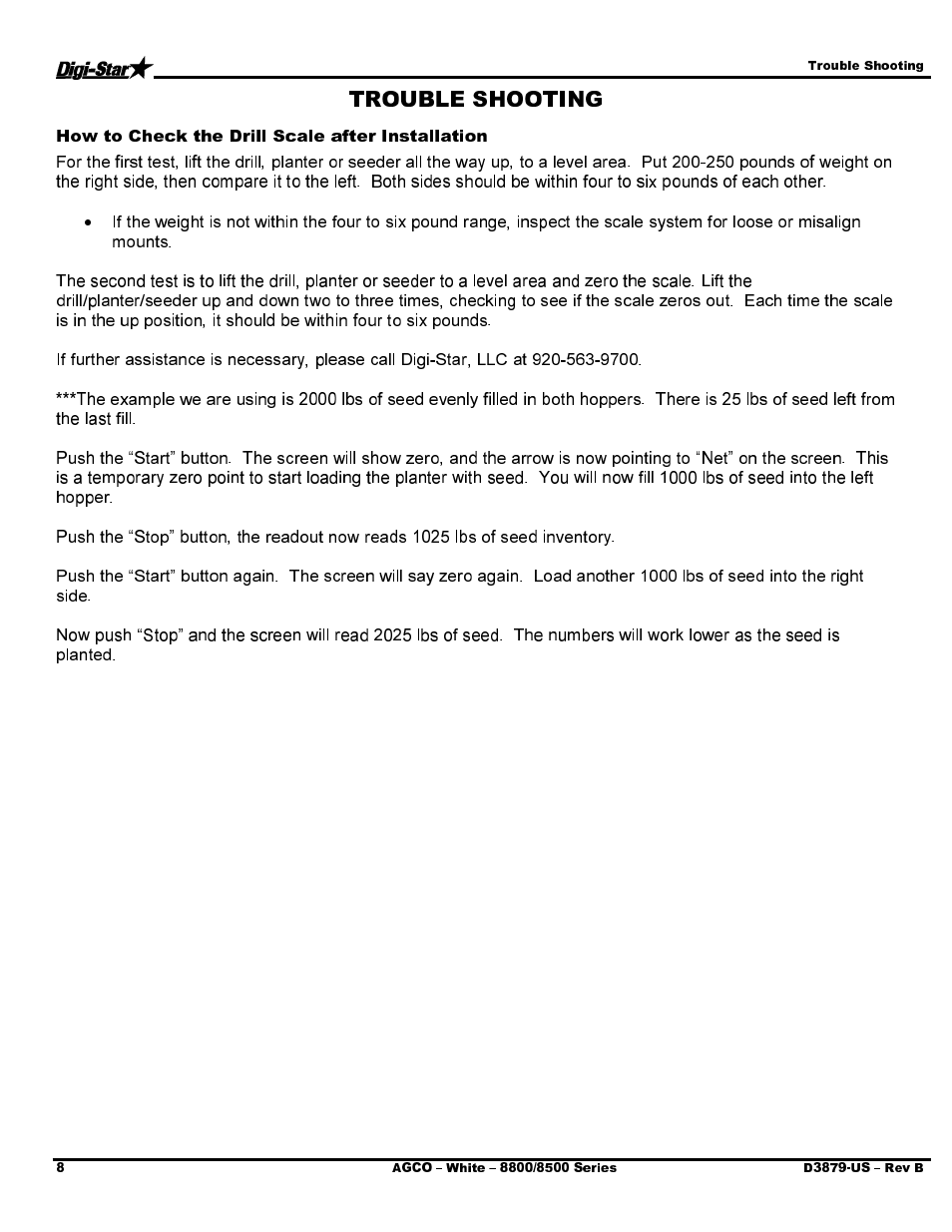 How to check the drill scale after installation | Digi-Star AGCO - White 8816 User Manual | Page 10 / 14