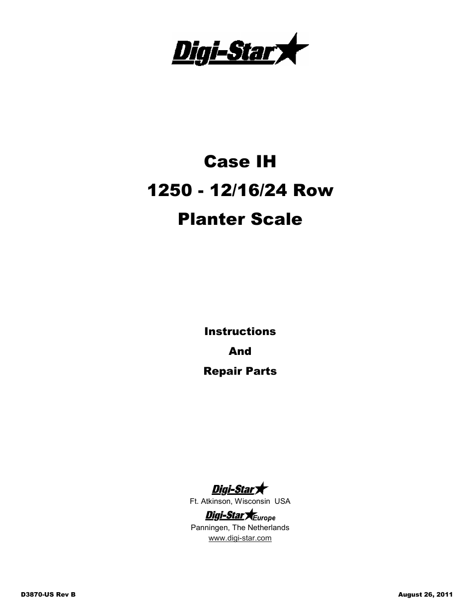 Digi-Star Case IH 1250 - 12/16/24 User Manual | 18 pages