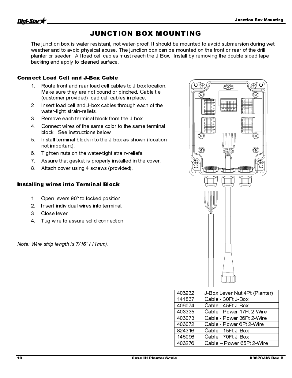 Connect load cell and j-box cable, Installing wires into terminal block | Digi-Star Case IH 1250 - 12/16/24 User Manual | Page 12 / 18