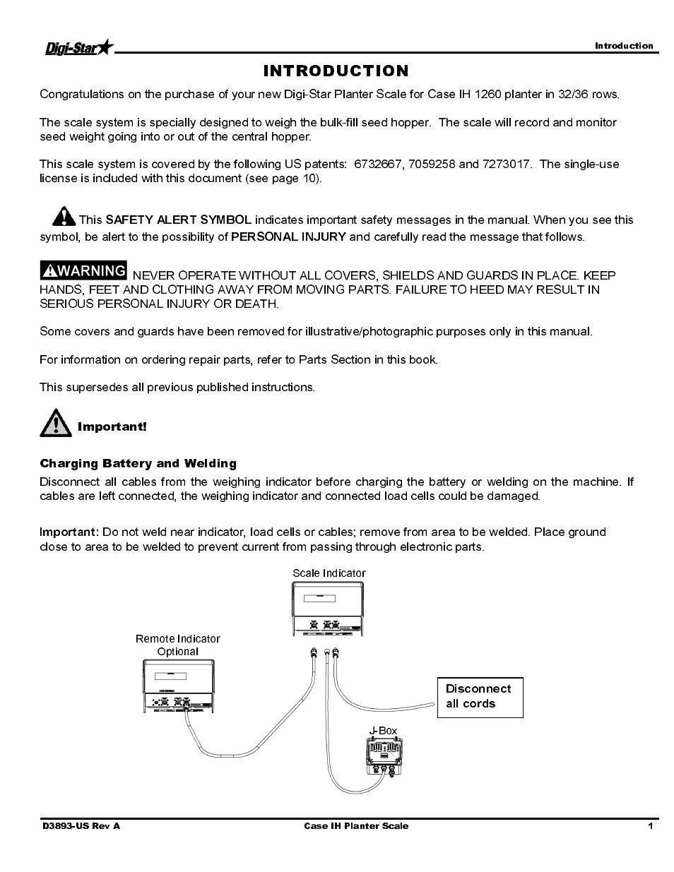 Important, Charging battery and welding | Digi-Star Case IH 1260 – 32/36 User Manual | Page 3 / 12