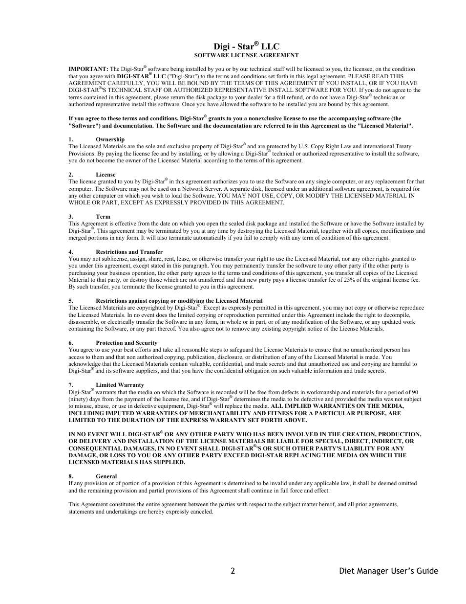 Digi - star, 2 diet manager user’s guide | Digi-Star Diet Manager Full Guide User Manual | Page 2 / 28