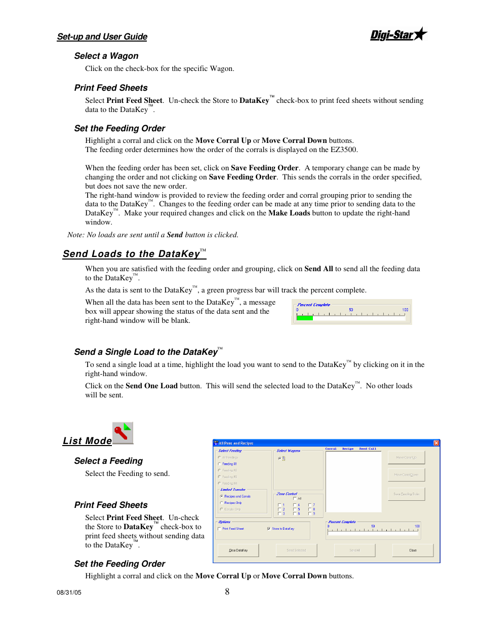 Send loads to the datakey, List mode | Digi-Star Diet Manager Set-up & User Guide User Manual | Page 12 / 17
