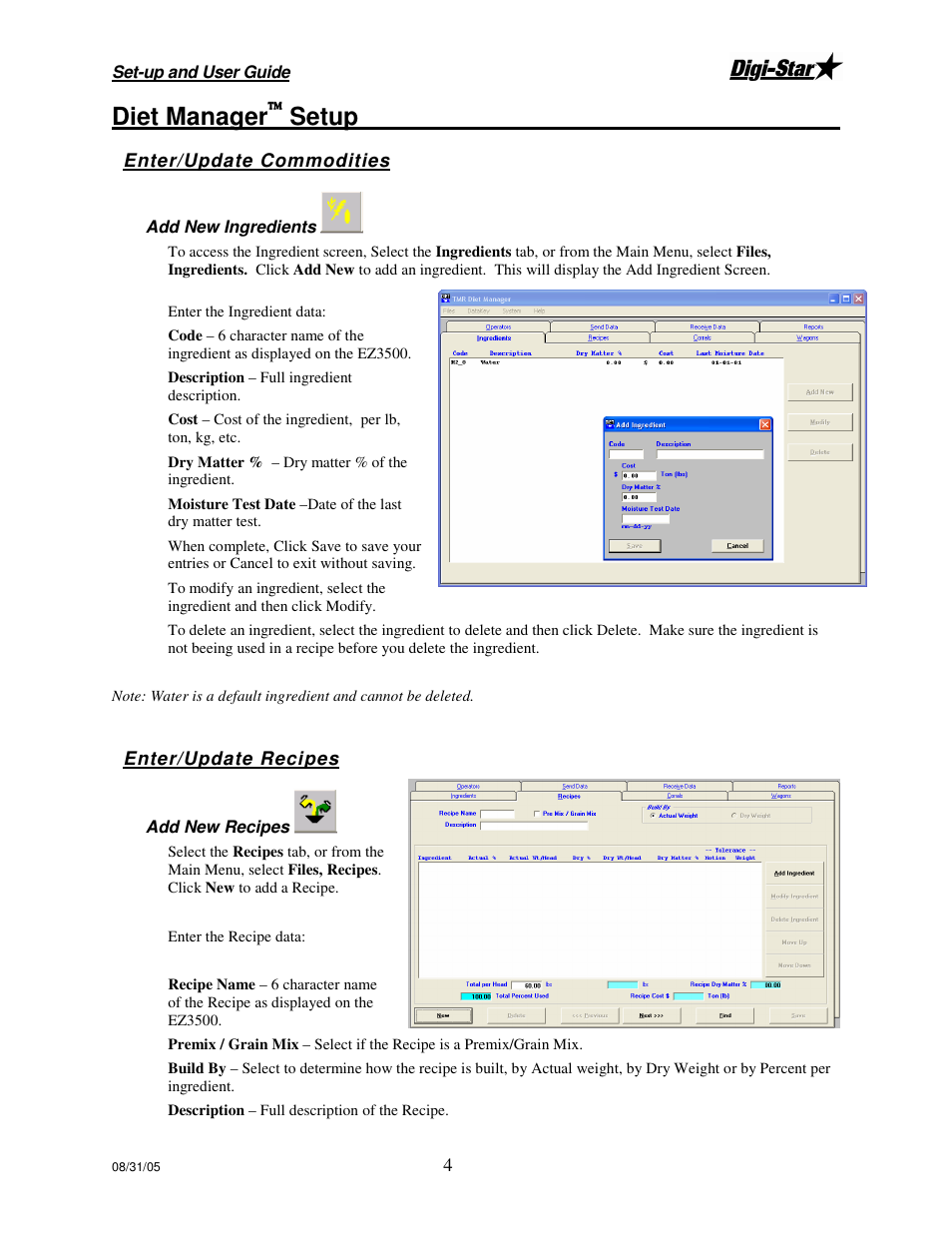 Diet manager, Setup | Digi-Star Diet Manager Set-up & User Guide User Manual | Page 8 / 17