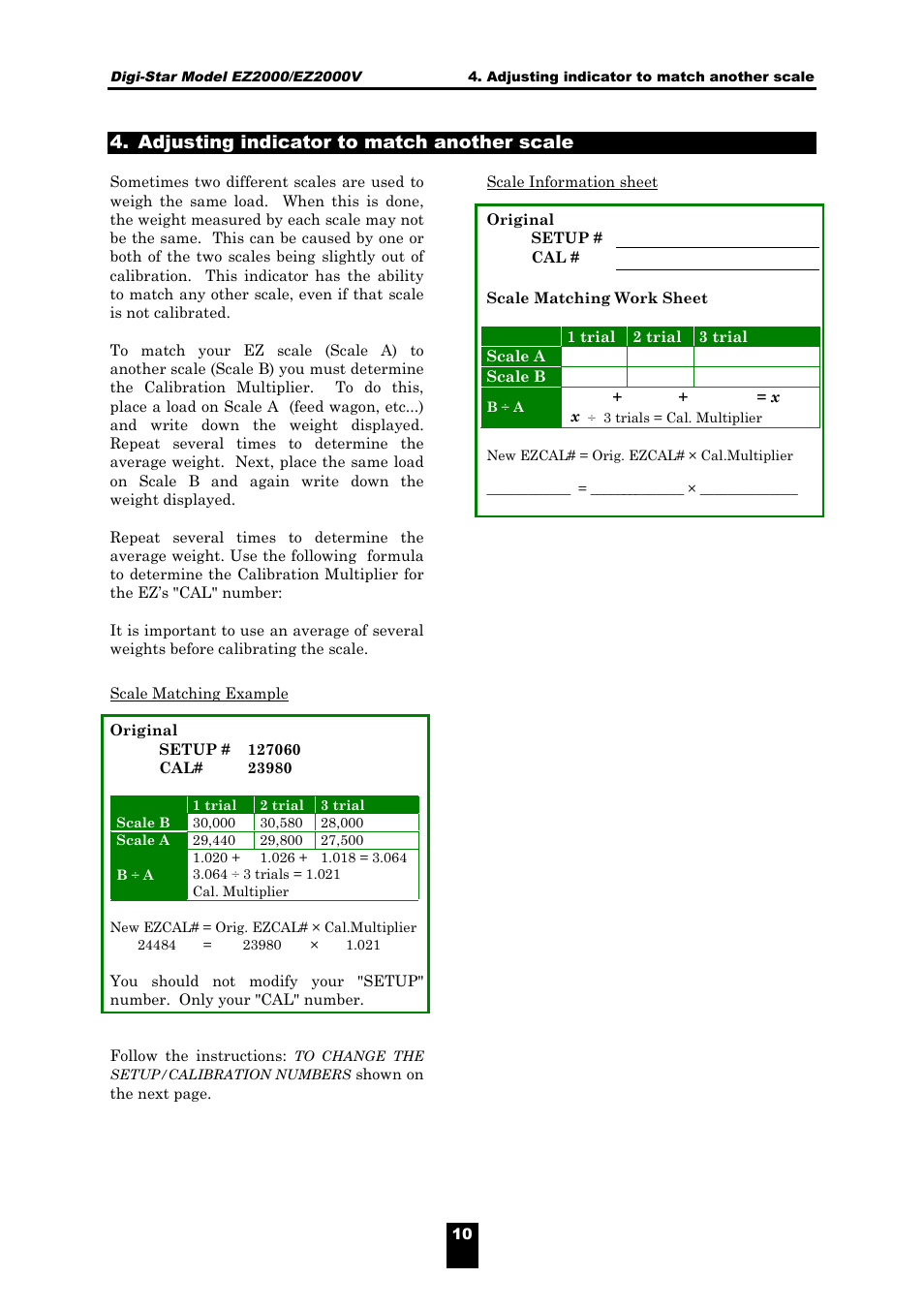 Adjusting indicator to match another scale | Digi-Star EZ 2000/V User Manual | Page 12 / 14