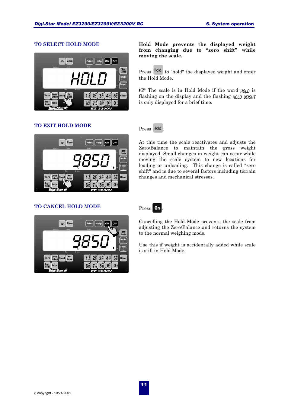 Hold | Digi-Star EZ 3200/EZ 3200V/EZ 3200V RC User Manual | Page 14 / 45