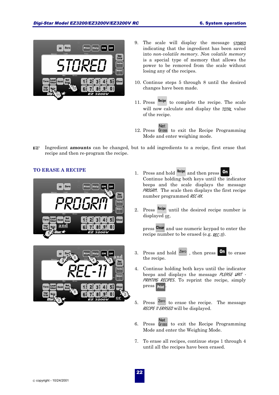 Progrm stored, Rec-11 | Digi-Star EZ 3200/EZ 3200V/EZ 3200V RC User Manual | Page 25 / 45