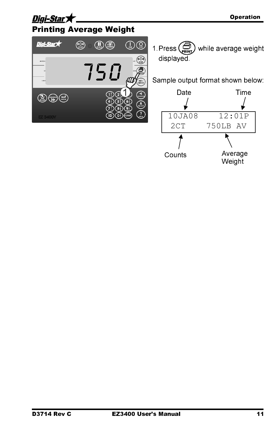 Printing average weight | Digi-Star EZ3400 User Manual | Page 15 / 50
