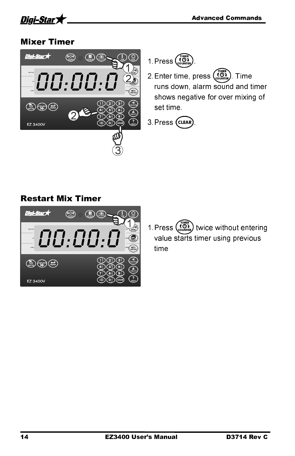 Mixer timer, Restart mix timer | Digi-Star EZ3400 User Manual | Page 18 / 50