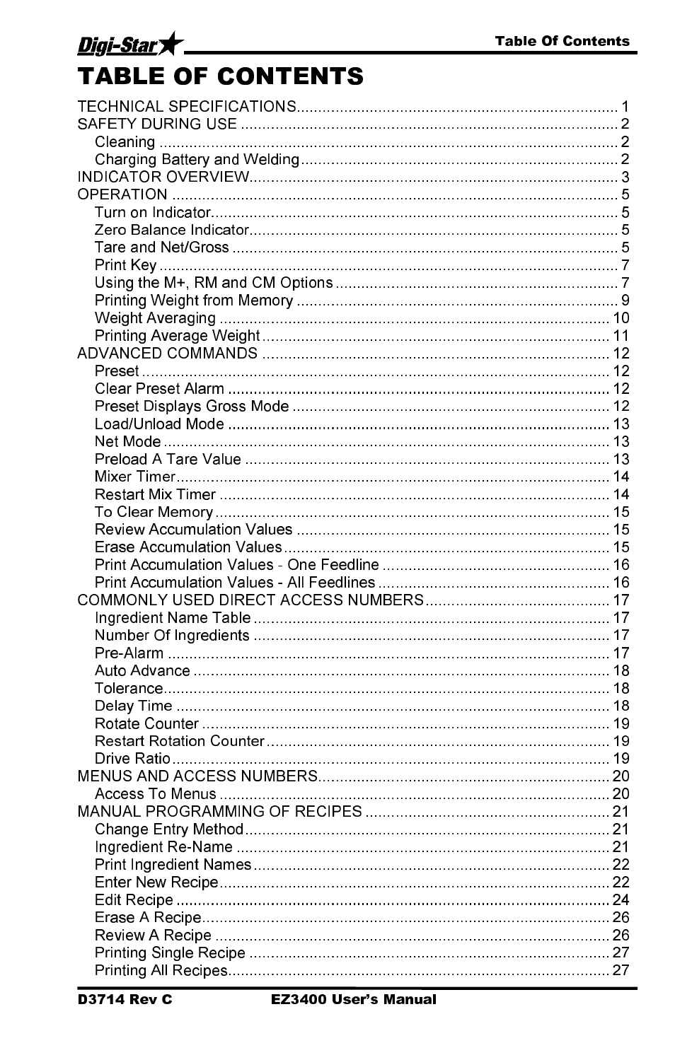 Digi-Star EZ3400 User Manual | Page 3 / 50