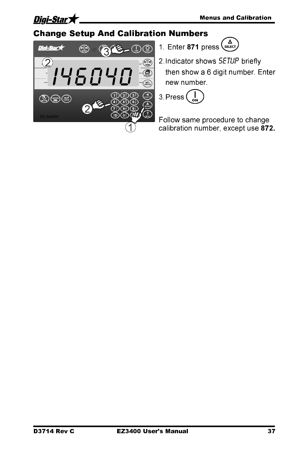 Change setup and calibration numbers | Digi-Star EZ3400 User Manual | Page 41 / 50