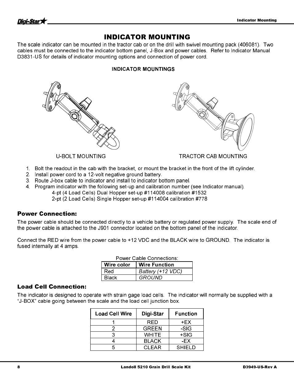 Power connection, Load cell connection | Digi-Star Landoll 5210 User Manual | Page 10 / 16