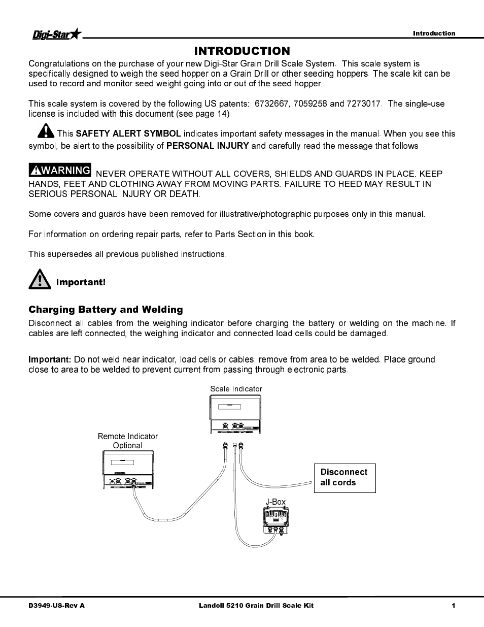 Charging battery and welding, Important | Digi-Star Landoll 5210 User Manual | Page 3 / 16