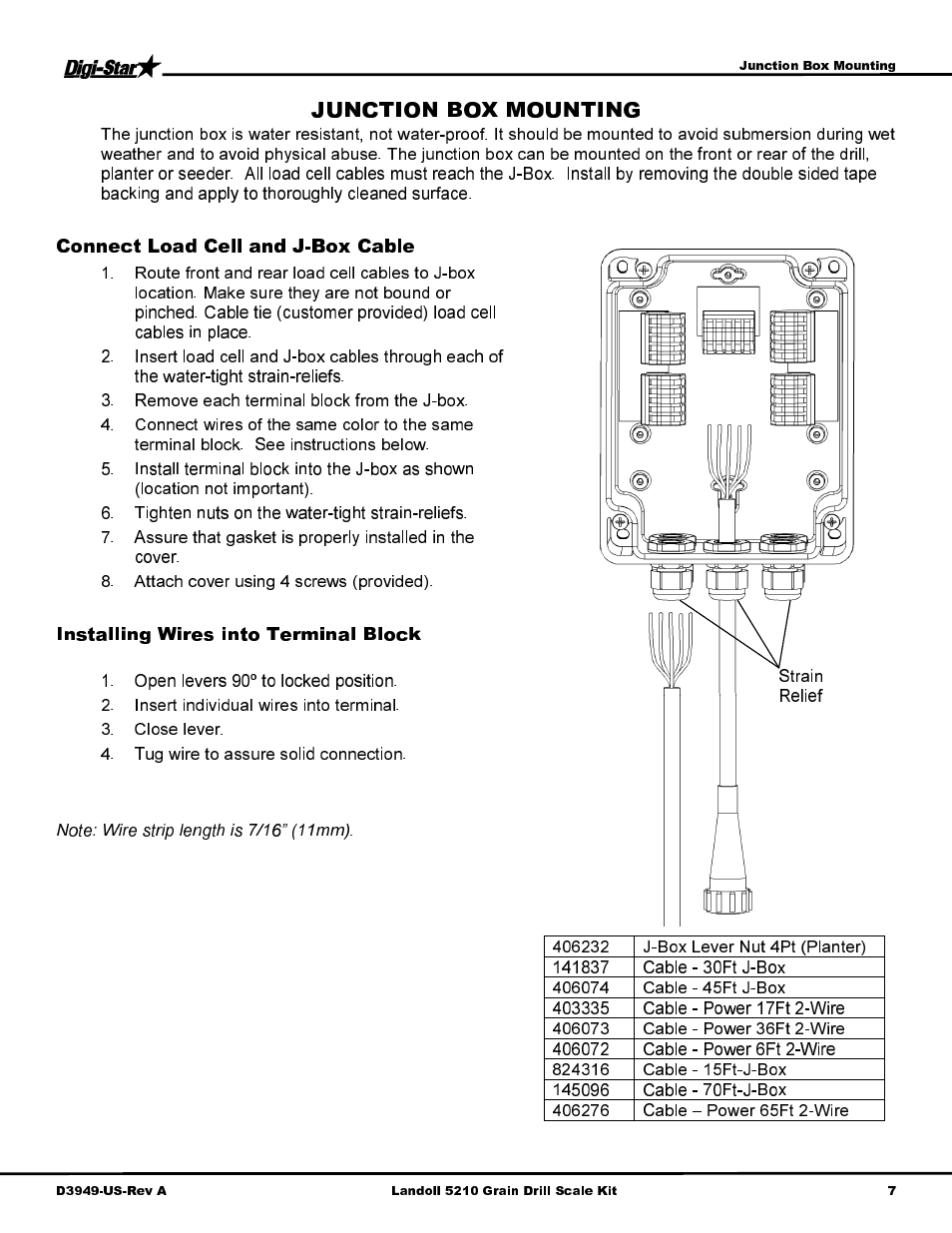 Connect load cell and j-box cable, Installing wires into terminal block | Digi-Star Landoll 5210 User Manual | Page 9 / 16