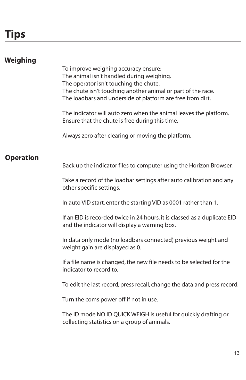 Tips | Digi-Star HORIZON XLS User Manual | Page 13 / 16