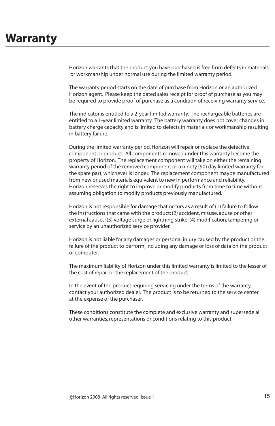 Warranty | Digi-Star HORIZON XLS User Manual | Page 15 / 16