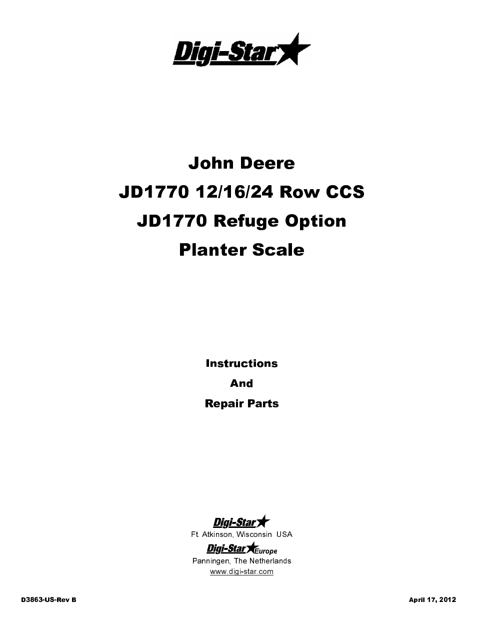 Digi-Star John Deere JD1770 12/16/24 Row CCS User Manual | 14 pages