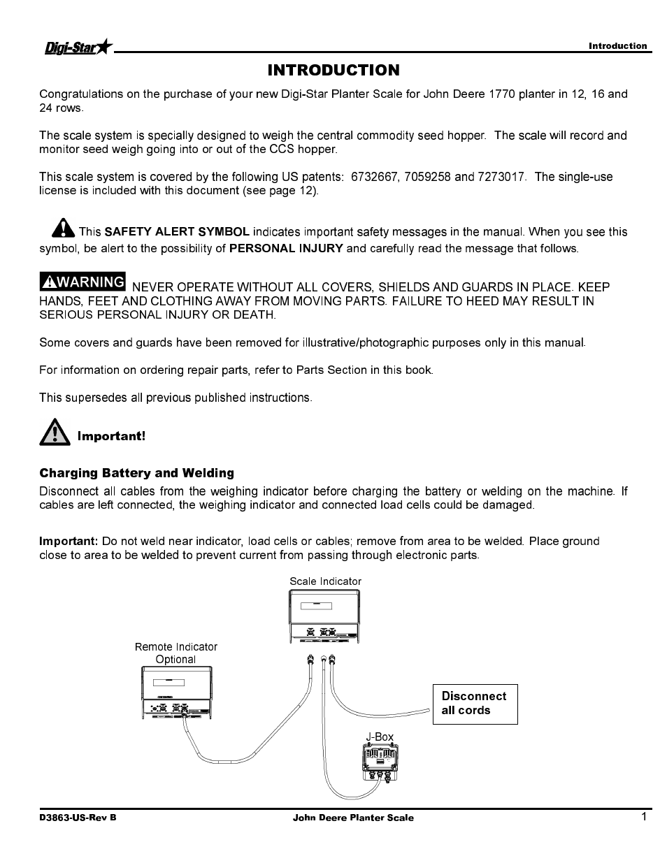 Important, Charging battery and welding | Digi-Star John Deere JD1770 12/16/24 Row CCS User Manual | Page 3 / 14