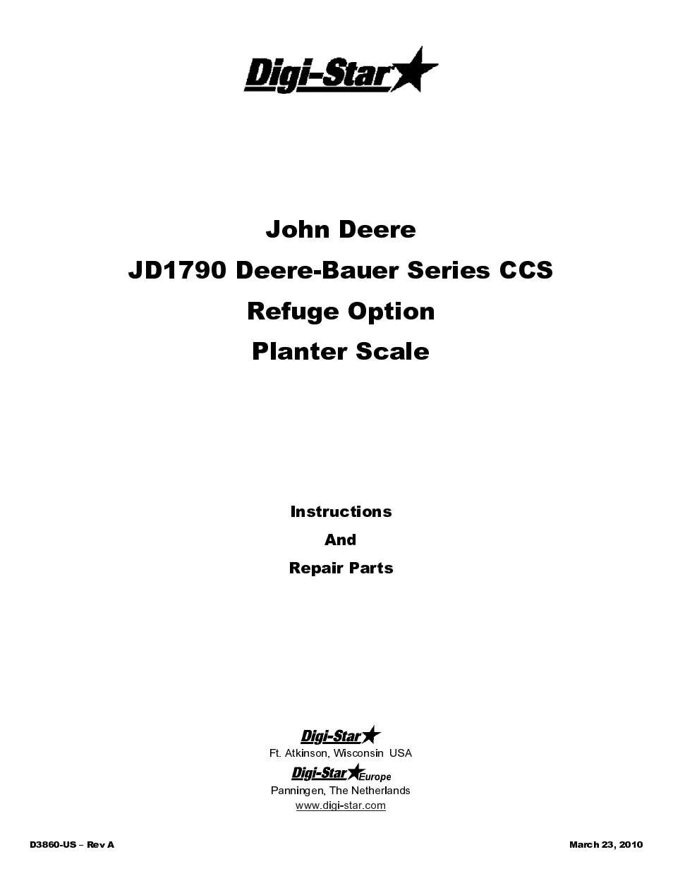 Digi-Star John Deere 1790 - Bauer Series CCS -Refuge Option User Manual | 14 pages