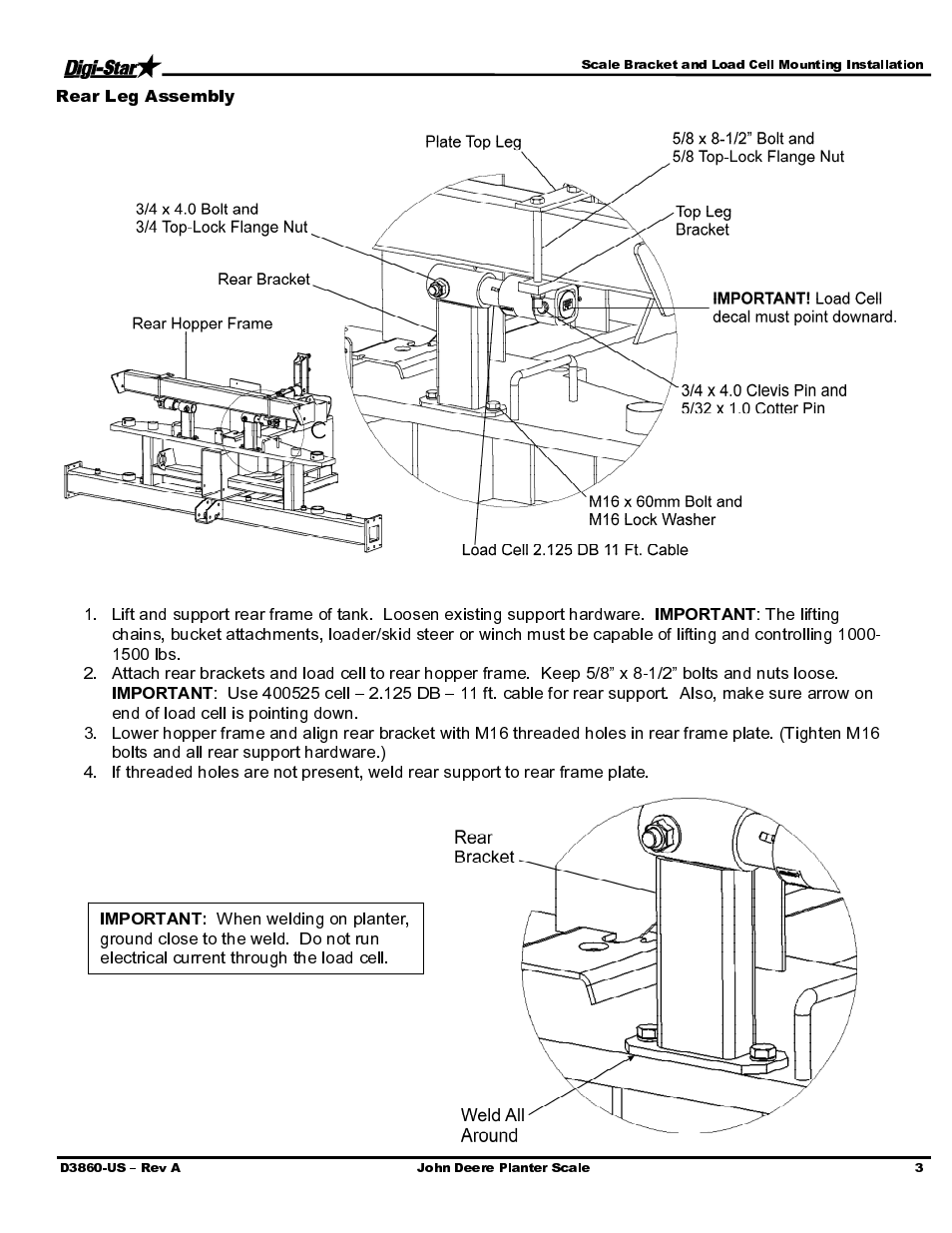 Rear leg assembly | Digi-Star John Deere 1790 - Bauer Series CCS -Refuge Option User Manual | Page 5 / 14