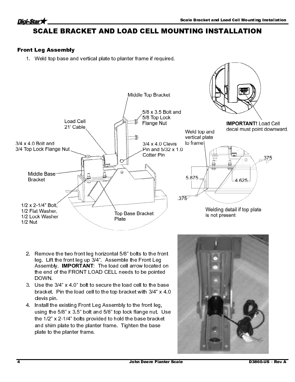 Front leg assembly | Digi-Star John Deere 1790 - Bauer Series CCS -Refuge Option User Manual | Page 6 / 14