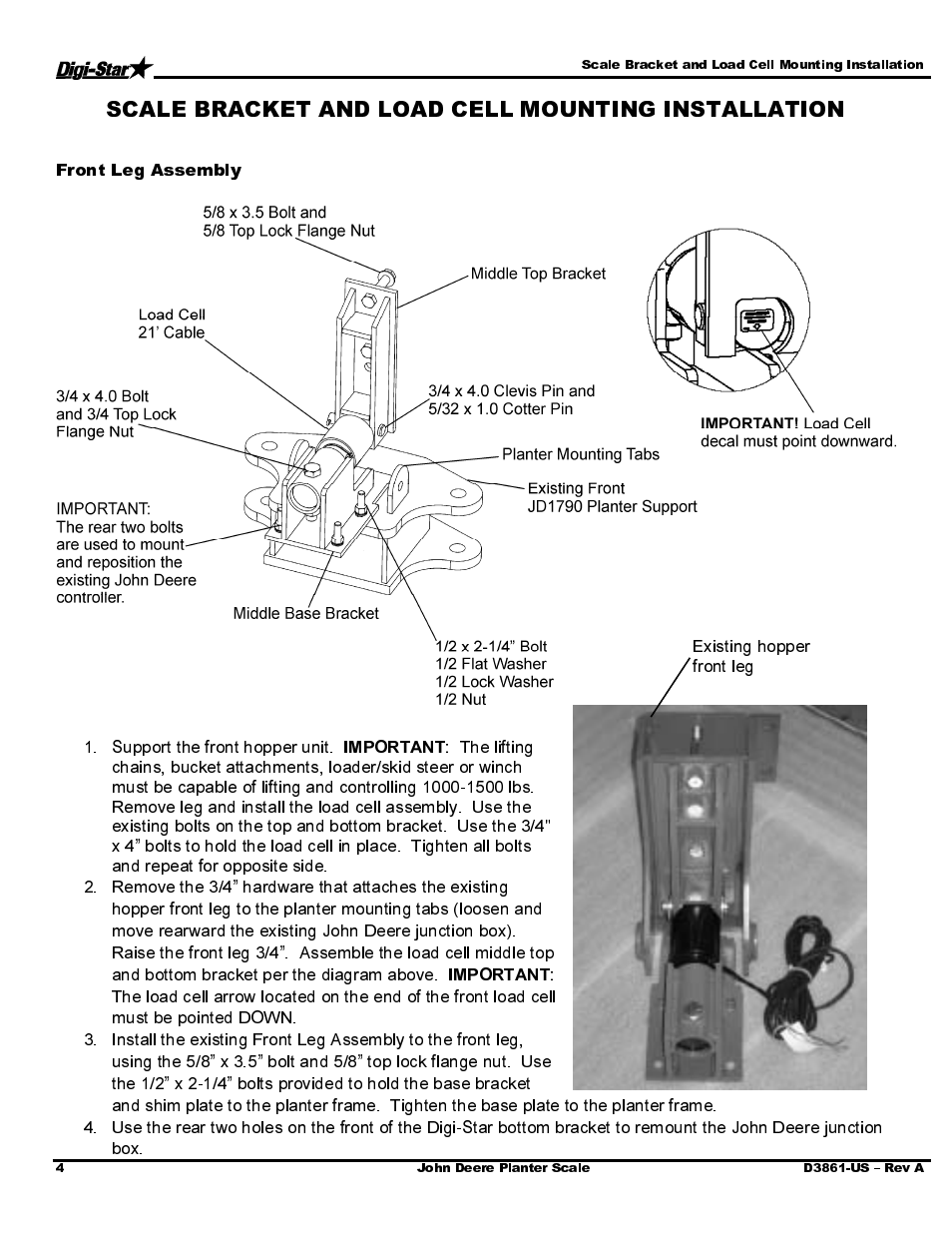 Front leg assembly | Digi-Star John Deere JD1790 New Style (2004) User Manual | Page 6 / 14