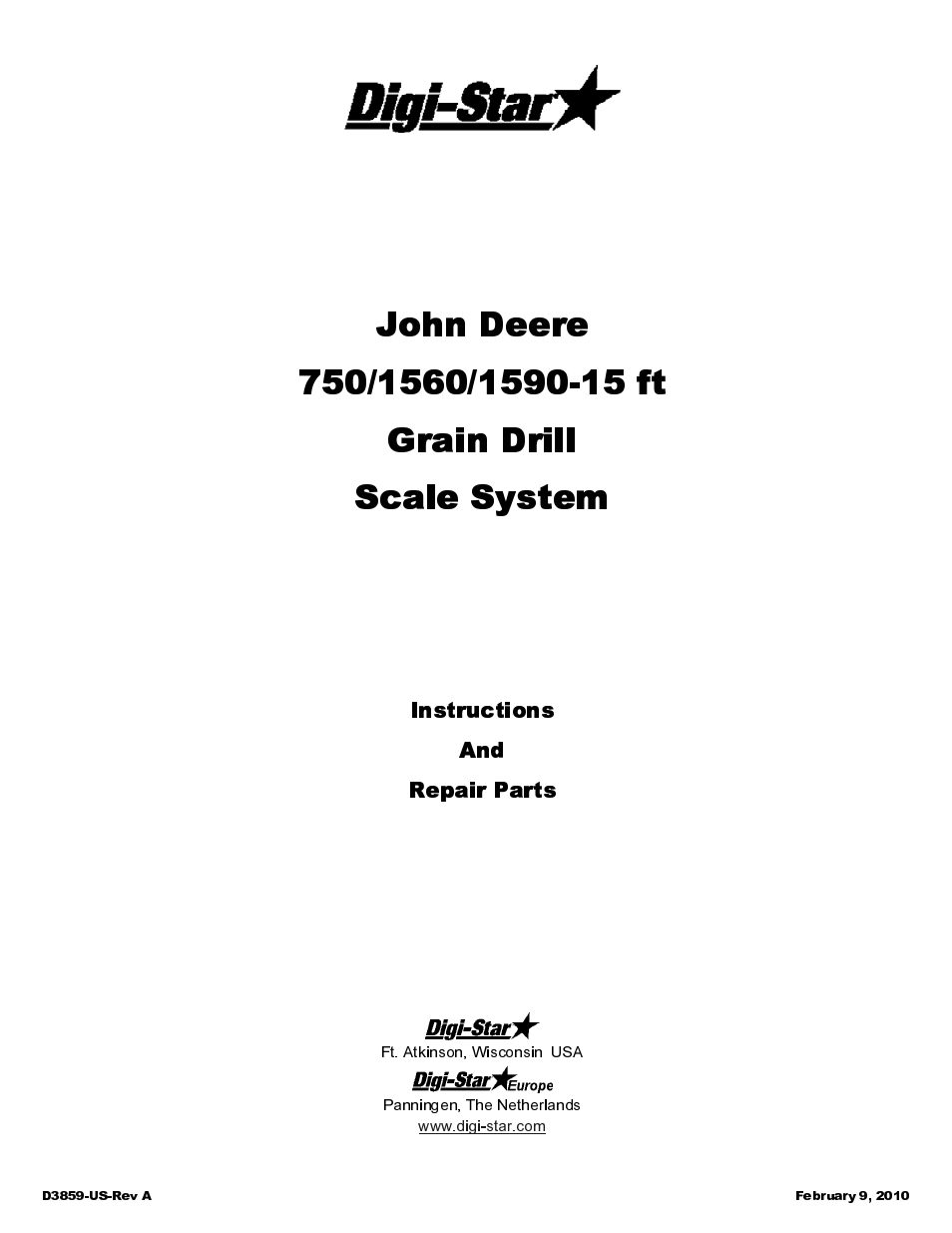 Digi-Star John Deere 750/1560/1590- 15ft Drill User Manual | 13 pages
