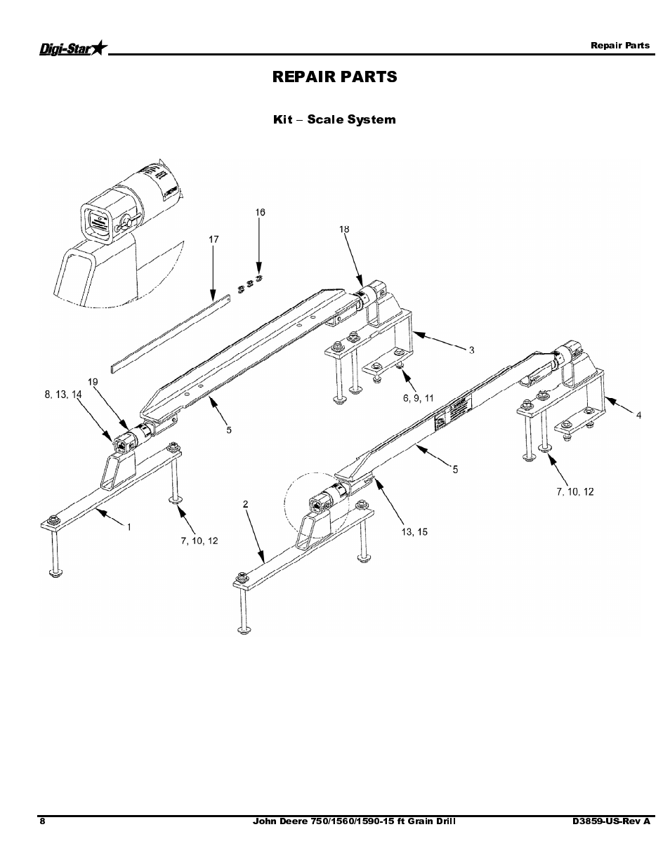 Kit – scale system, Repair parts | Digi-Star John Deere 750/1560/1590- 15ft Drill User Manual | Page 10 / 13