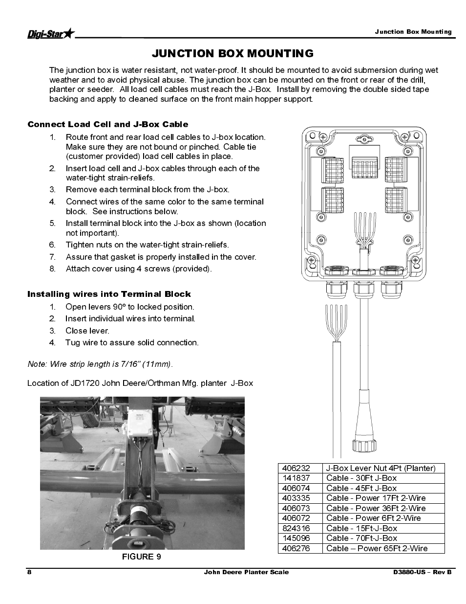 Connect load cell and j-box cable, Installing wires into terminal block | Digi-Star John Deere/Orthman Mfg JD 1720 Deere CCS User Manual | Page 10 / 16
