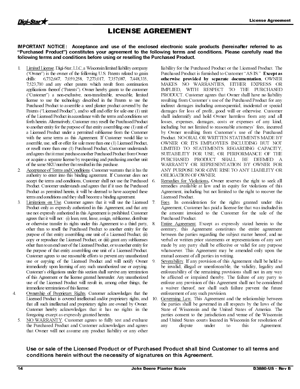 Digi-Star John Deere/Orthman Mfg JD 1720 Deere CCS User Manual | Page 16 / 16