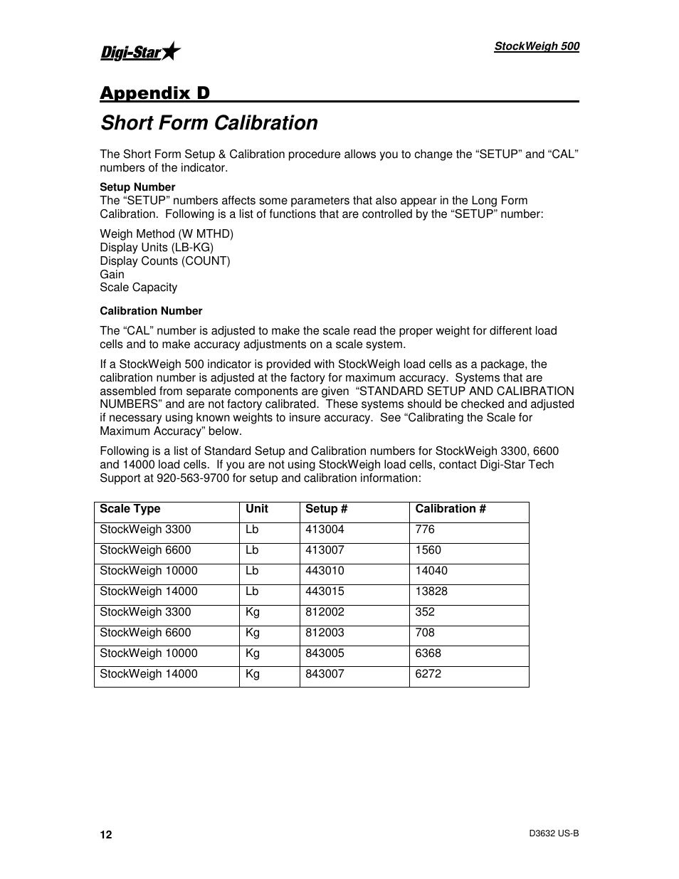 Short form calibration | Digi-Star StockWeigh 500 User Manual | Page 16 / 24
