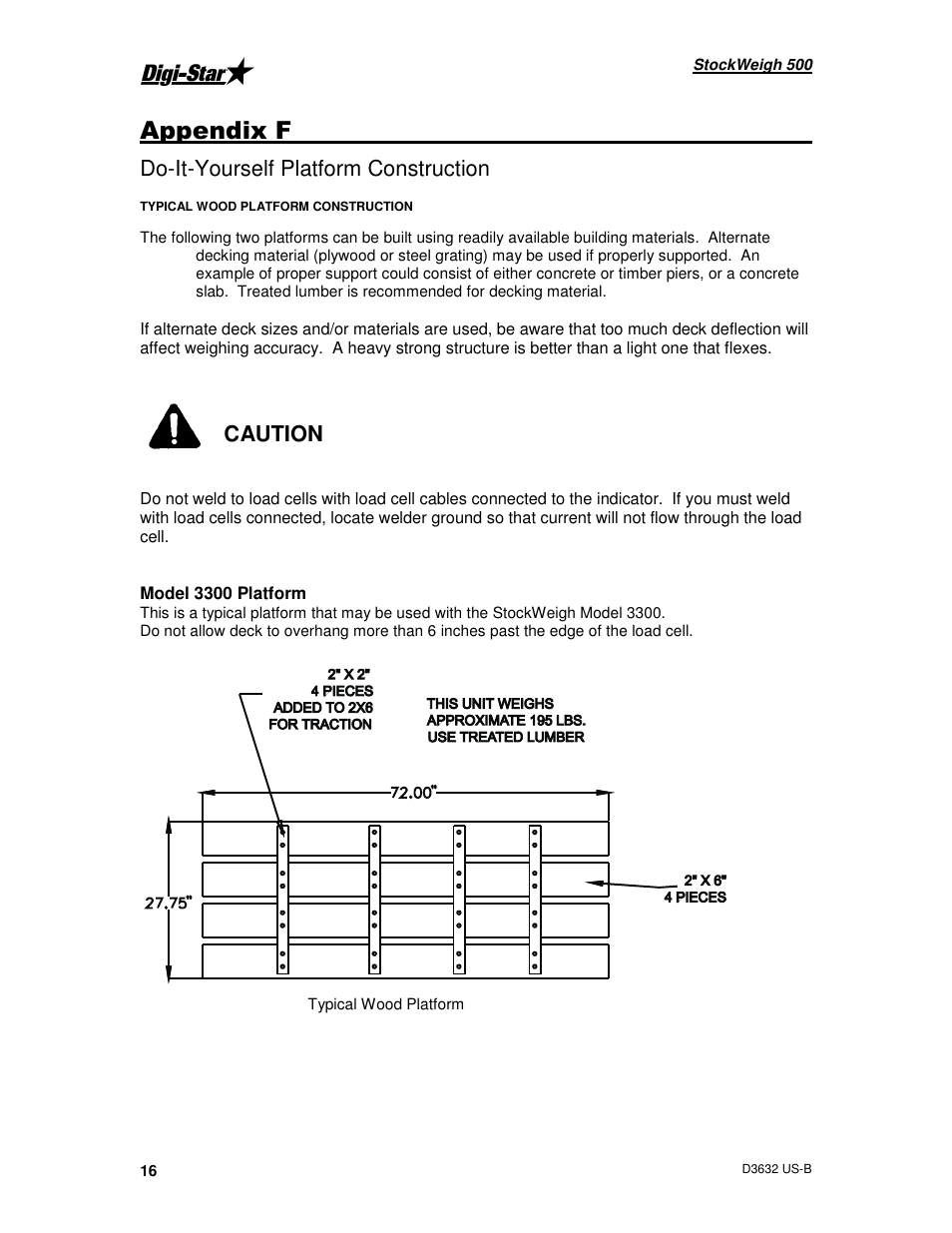 Do-it-yourself platform construction, Caution | Digi-Star StockWeigh 500 User Manual | Page 20 / 24