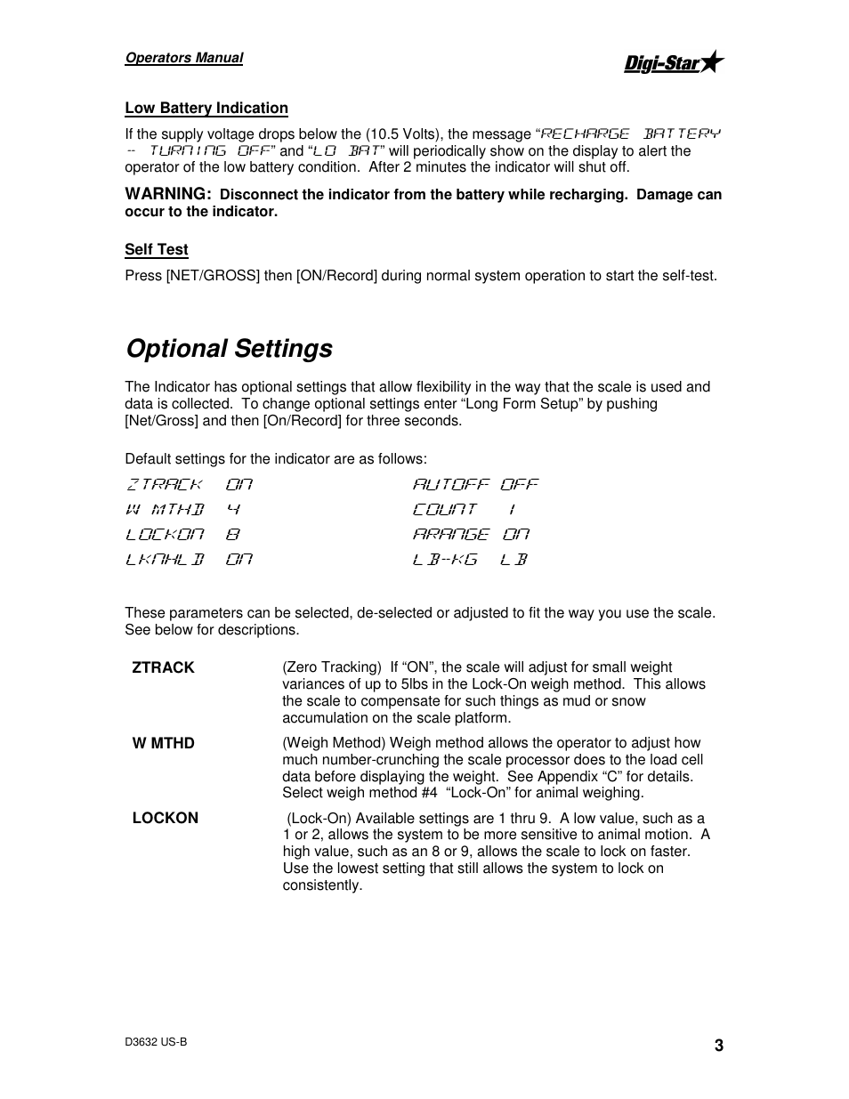 Optional settings | Digi-Star StockWeigh 500 User Manual | Page 7 / 24