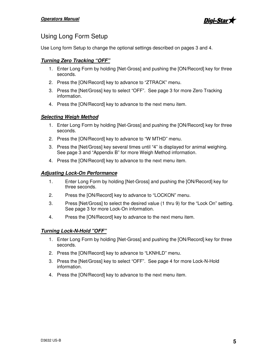 Using long form setup | Digi-Star StockWeigh 500 User Manual | Page 9 / 24