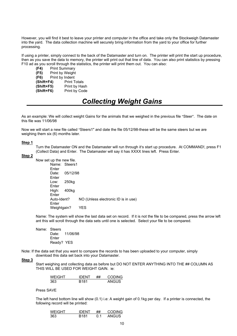 Collecting weight gains | Digi-Star Stockweigh Datamaster Indicator User Manual | Page 10 / 30