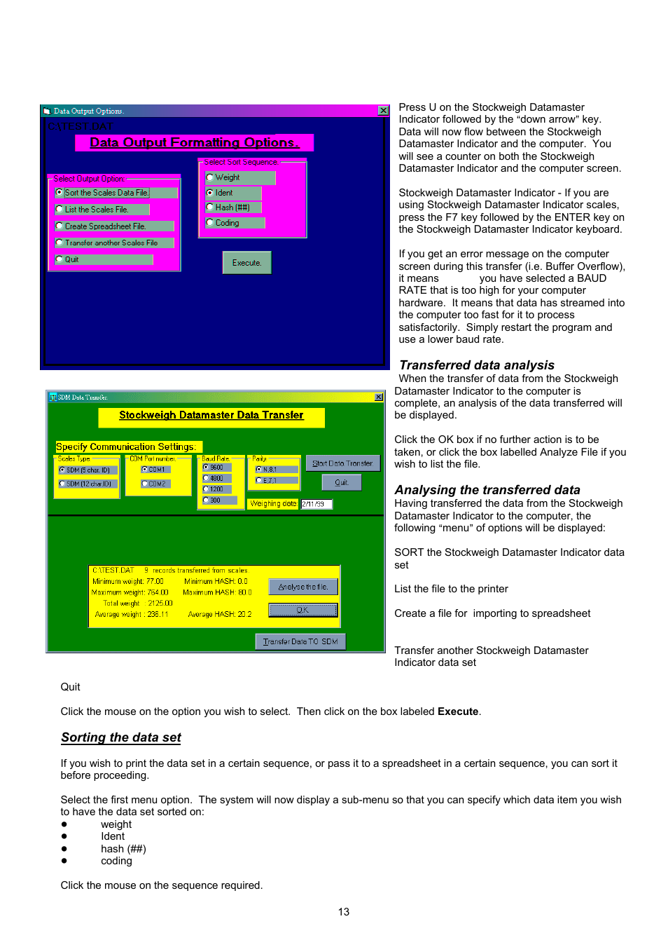 Sorting the data set | Digi-Star Stockweigh Datamaster Indicator User Manual | Page 13 / 30