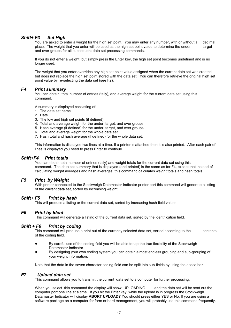 F7 upload data set | Digi-Star Stockweigh Datamaster Indicator User Manual | Page 17 / 30