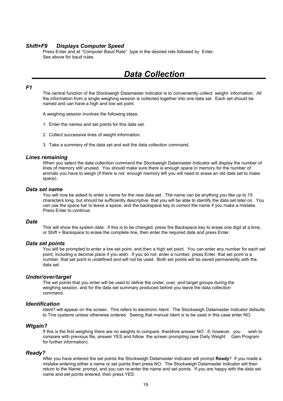 Data collection | Digi-Star Stockweigh Datamaster Indicator User Manual | Page 19 / 30