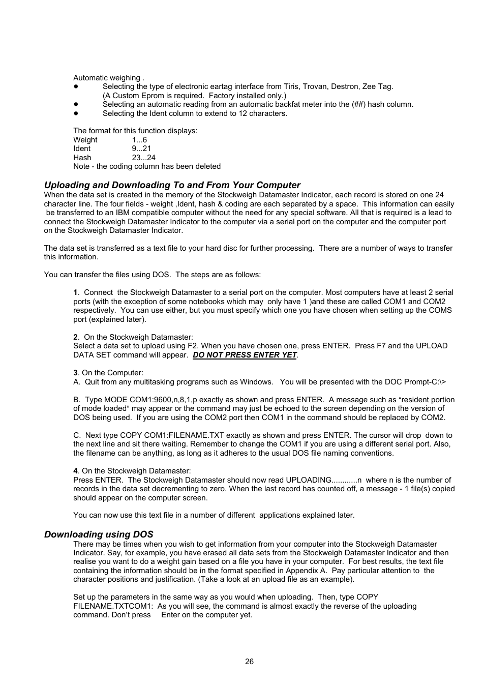 Digi-Star Stockweigh Datamaster Indicator User Manual | Page 26 / 30