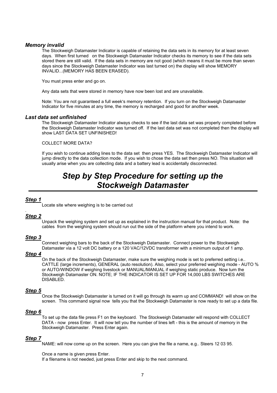 Stockweigh datamaster | Digi-Star Stockweigh Datamaster Indicator User Manual | Page 7 / 30