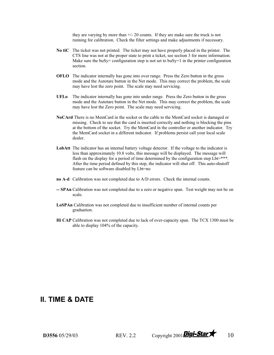 Ii. time & date | Digi-Star TCX-1000 SERIES User Manual | Page 10 / 38