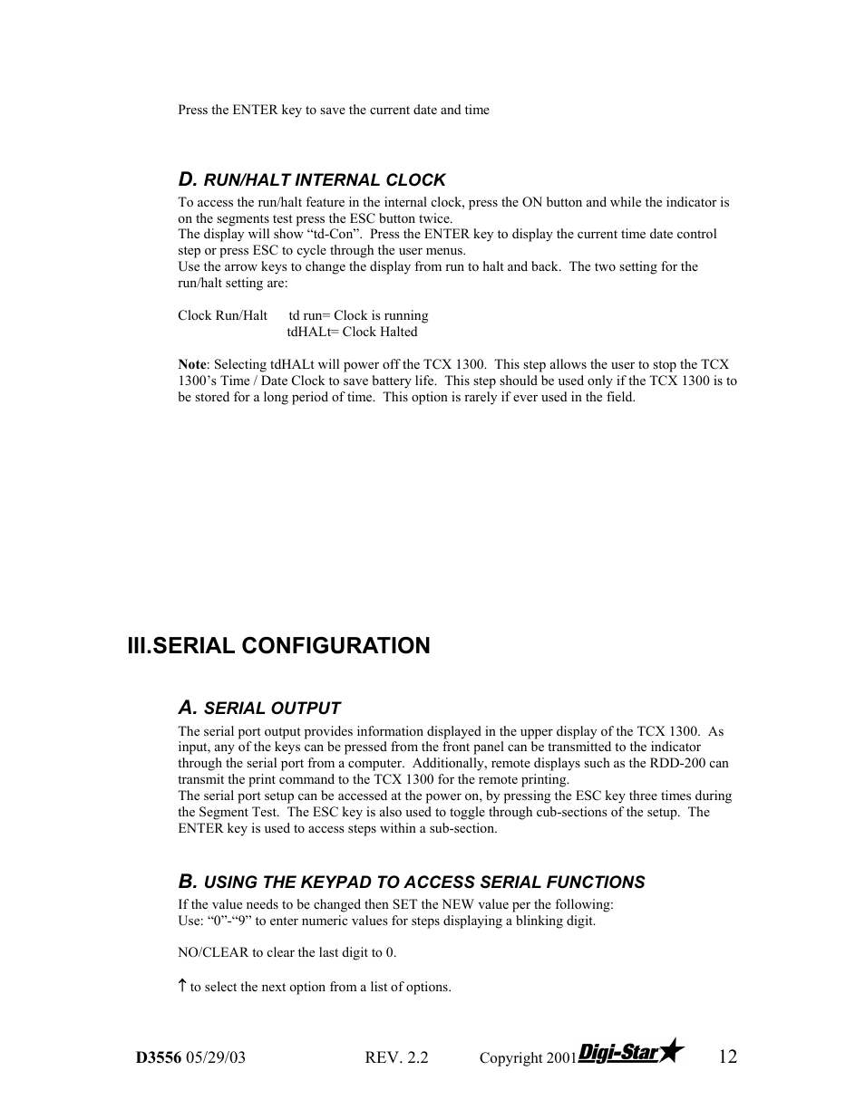 Iii. serial configuration | Digi-Star TCX-1000 SERIES User Manual | Page 12 / 38