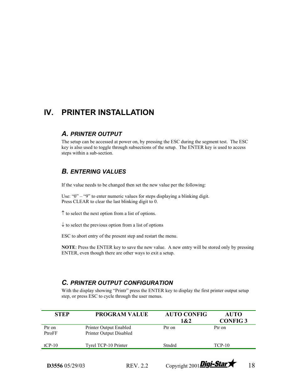 Iv. printer installation | Digi-Star TCX-1000 SERIES User Manual | Page 18 / 38