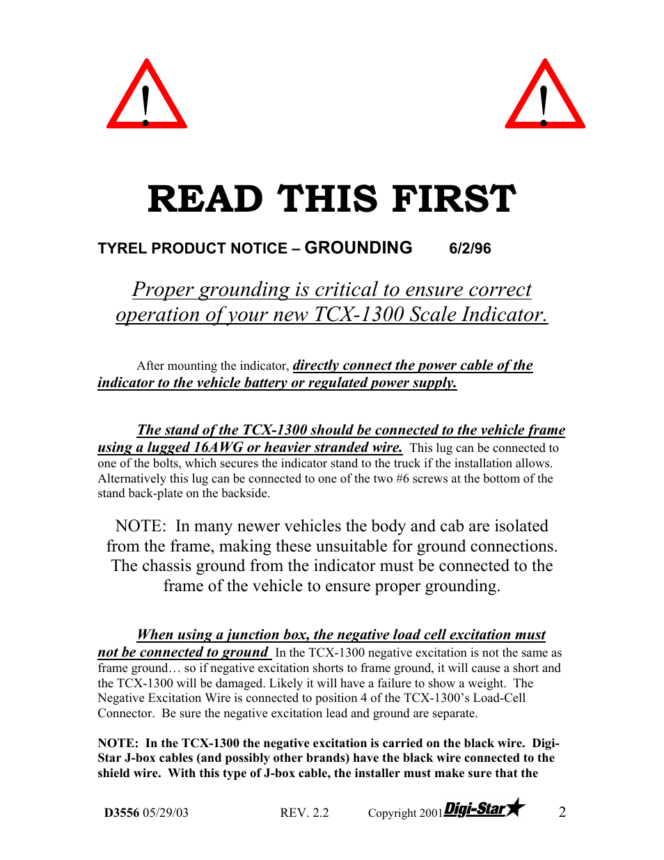 Read this first | Digi-Star TCX-1000 SERIES User Manual | Page 2 / 38