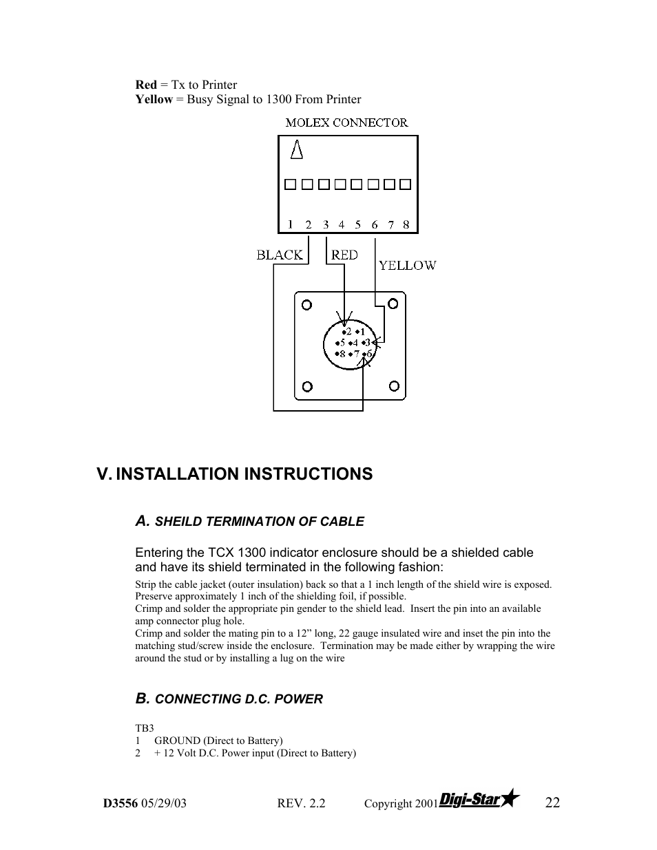 V. installation instructions | Digi-Star TCX-1000 SERIES User Manual | Page 22 / 38